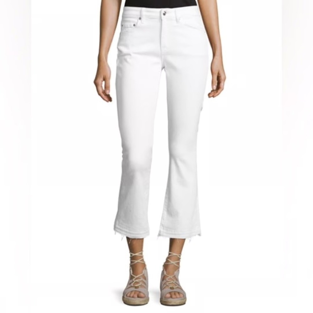 Derek Lam 10 Crosby White Denim GIA Mid-Rise Crop Flare‎ Frayed Hem Jeans Sz 28